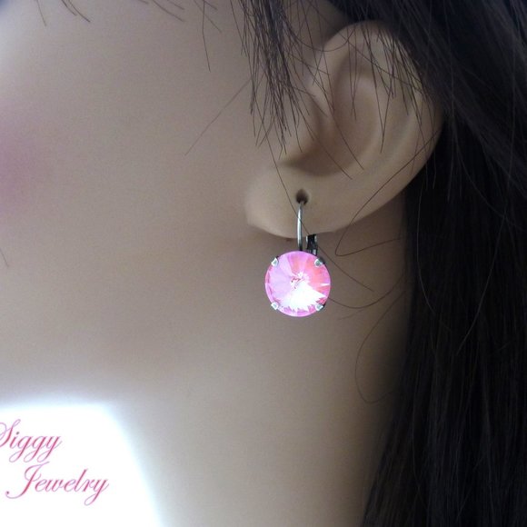 Ultra Pink AB Rivoli Drop Lever-Back Earrings 12mm - Picture 5 of 6